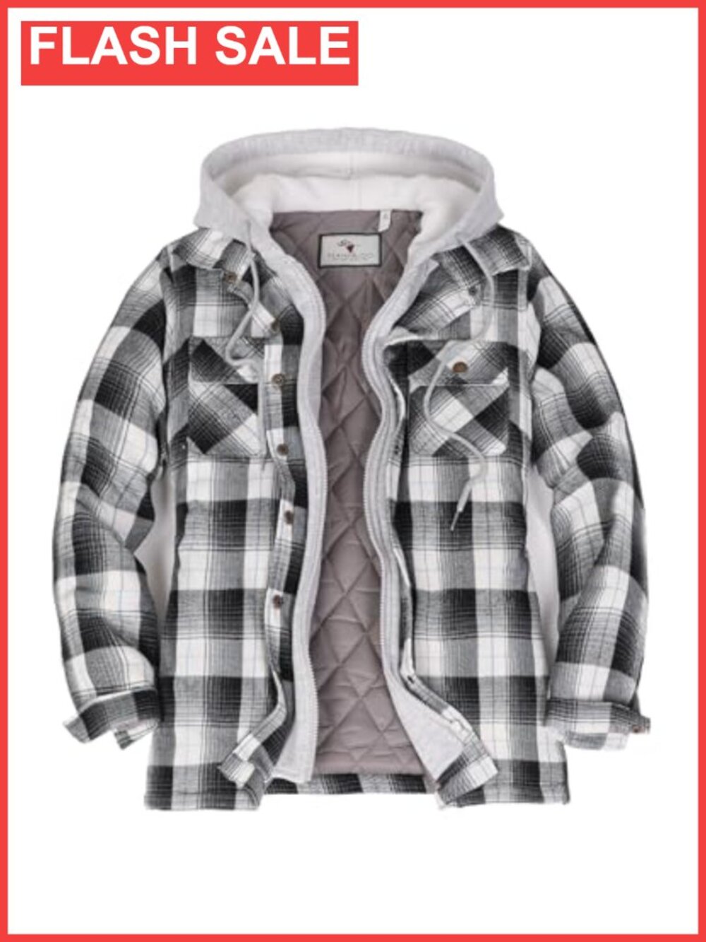 Quilted Lined Flannel Jacket Hooded Multi-Pocket Winter Shacket